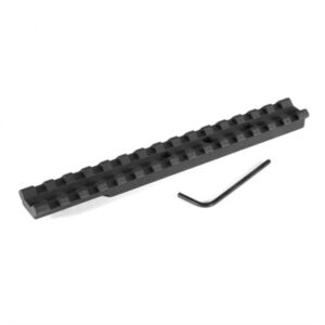 Black tactical rail mount with hex key wrench.