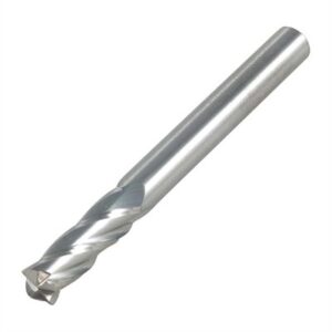 Metal end mill cutting tool on white background.