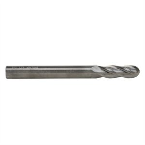 Metal end mill drill bit on white background.