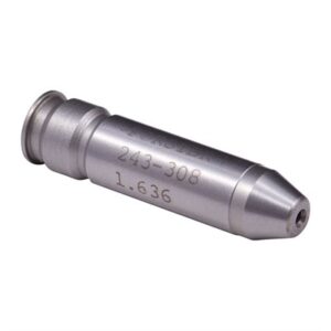 Silver metal gauge with engraved measurements 243-308 1.636