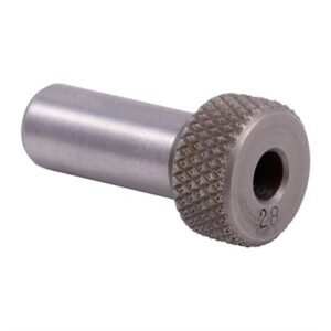 Metal knurled pin with hole for cylindrical use.