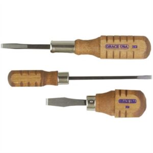 Set of three wooden-handled screwdrivers