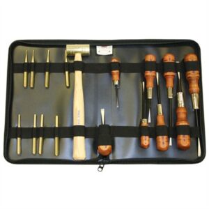 Gun smithing tool kit with punches and hammer.