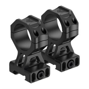 Black tactical scope mount rings for rifles.