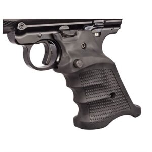 Black handgun with textured grip and trigger