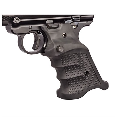 Black handgun with textured grip and trigger
