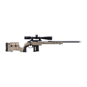 High precision sniper rifle with mounted scope.