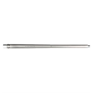 Silver stainless steel rifle barrel, isolated view.