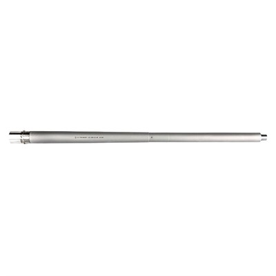 Silver stainless steel rifle barrel, isolated view.