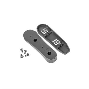 Gun buttpad with screws and mounting holes.