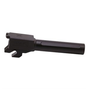 Detailed view of a black firearm barrel.