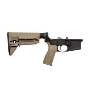 Rifle lower receiver and stock, beige color.