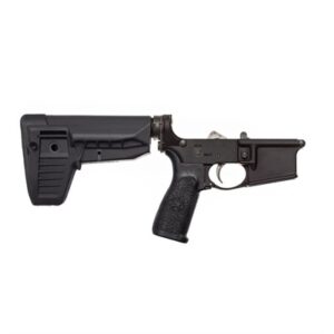 AR-15 rifle lower receiver with stock and grip