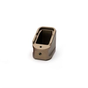 Brown gun magazine extension on white background.