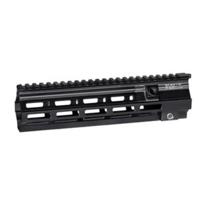 Black rifle handguard with rails and slots