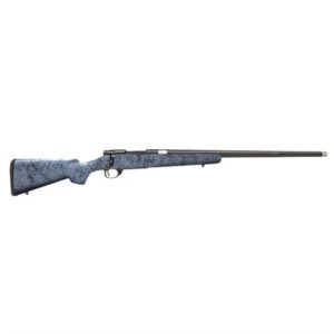 Bolt-action rifle with black and blue stock