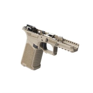 Tan handgun frame on white background.