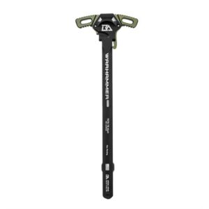 Black charging handle with green levers