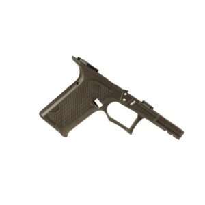 Polymer pistol frame, isolated on white background.