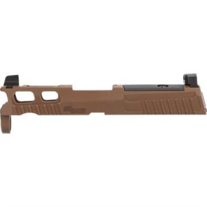 Brown Sig Sauer slide with cutouts and sights.
