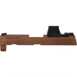 Brown gun slide with sight attached