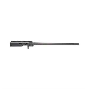 Rifle barrel and receiver on white background.