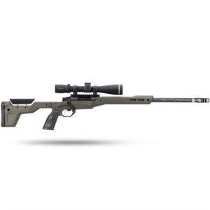 Sniper rifle with scope on white background.