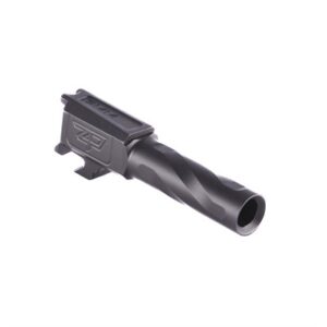 Pistol barrel with spiral design, gray background