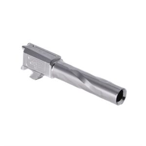 Silver handgun barrel with twisted design