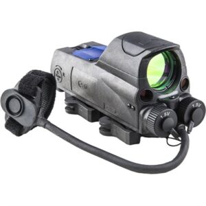 Tactical laser sight with activation switch strap.