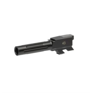 Black firearm barrel with number 43 marked.