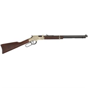 Lever-action rifle with engraved receiver and wooden stock