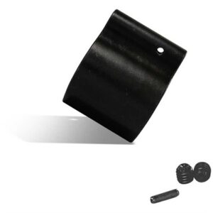 Black gas block with pins and screws for rifles.