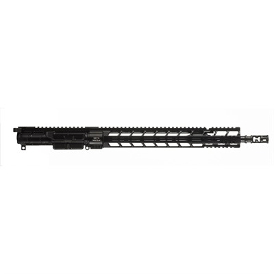 Rifle upper receiver with handguard and muzzle brake.