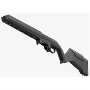 Black rifle chassis with adjustable stock.