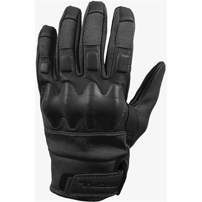 Black leather tactical glove with reinforced knuckles