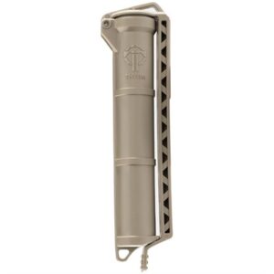 Tan rifle handguard with rail mount system.