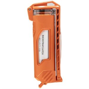 Orange tool component with backstrap latch label