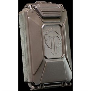 Durable brown tactical box with embossed logo.