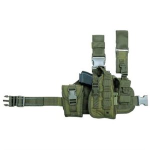 Green tactical thigh holster with pouches.