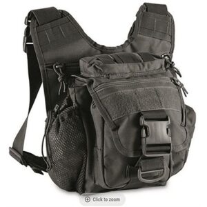 Black tactical shoulder bag with multiple pockets