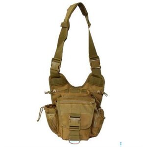 Tactical brown shoulder bag with multiple pockets