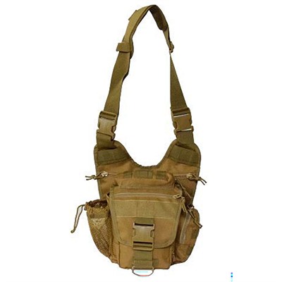 Tactical brown shoulder bag with multiple pockets