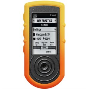 Electronic shooting timer with settings display screen.