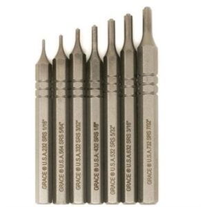 Set of seven metal pin punches