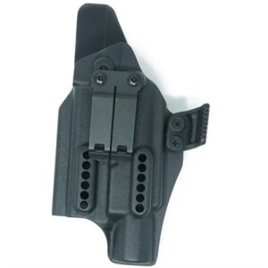 Black plastic firearm holster with adjustable clip