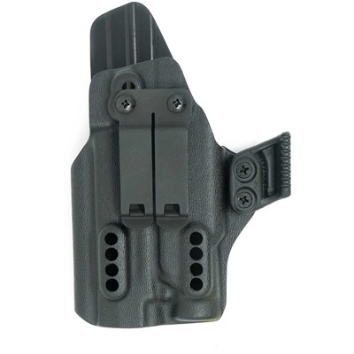 Black firearm holster with adjustable clip