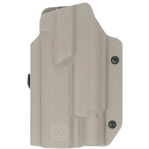 Tan Kydex gun holster, side view