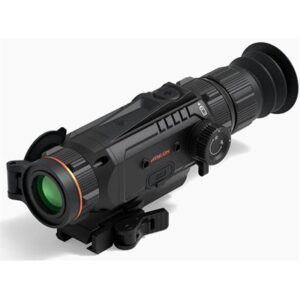 Thermal imaging scope with lens and controls.