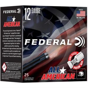 Federal 12 gauge shotshells box with American flag.